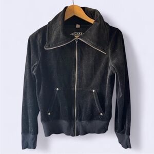 Y2K Michael Kors Black Velour Zip Up Track Jacket with Front Pockets